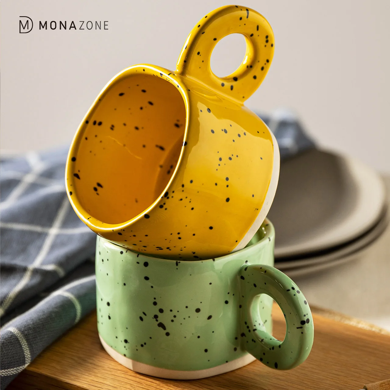 
MONAZONE Ceramic ring handle mug with polka dot pattern kitchen drinkware Coffee Cup mug 