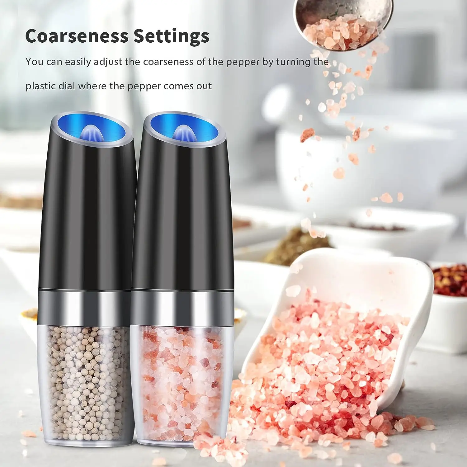 Gravity Sensor Battery Powered Indoor and Outdoor Spices Mill Salt and Pepper Grinder