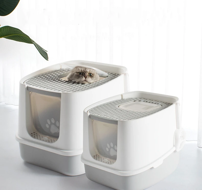 Cat Litter Box Fully Enclosed Anti-splash Cat Toilet Deodorant Pet Cleaning Supplies with Cat Litter