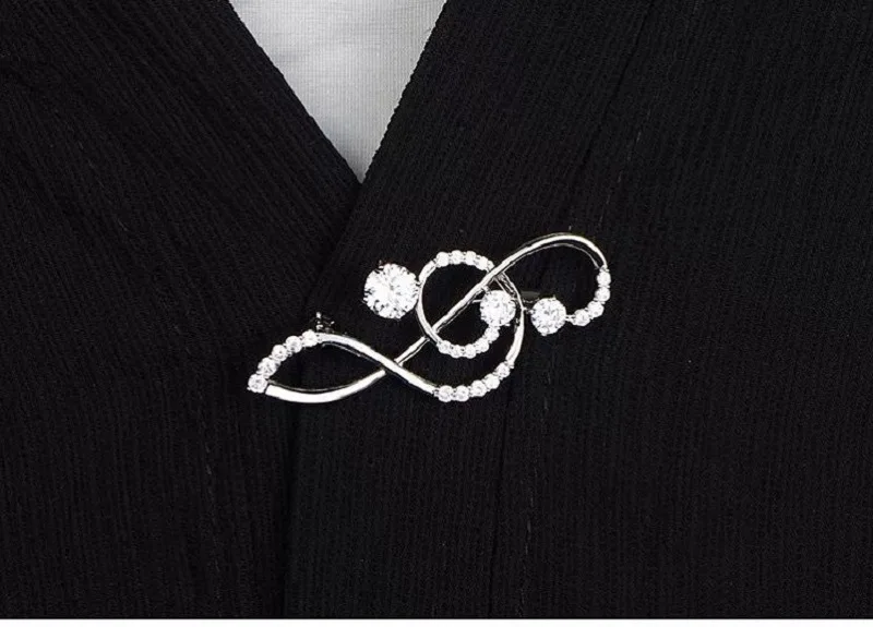 Musical Performance Party Concerts Gifts Elegant Rhinestone Music Note Shaped Pin Brooch Dress Jewelry Accessories for Men Women