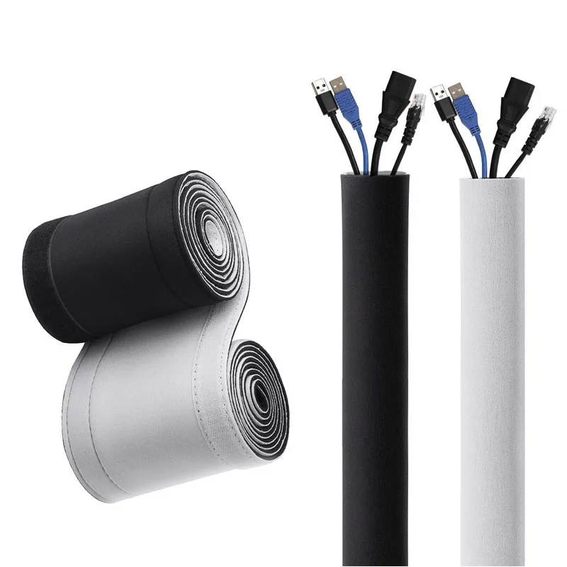 Adjustable Neoprene Cord Organizer Cable Management Sleeve with Free Cable Ties for TV USB PC Computer