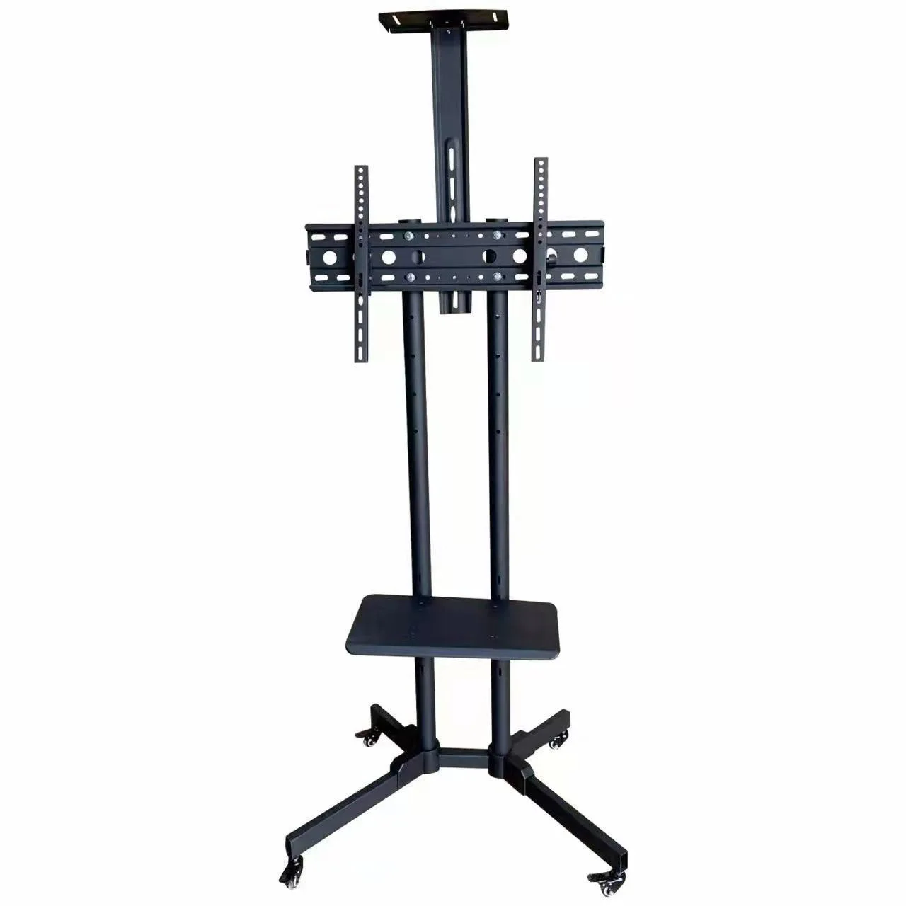 Ergonomic Movable TV Cart Portable Adjustable Mobile Stand Cart Trolley Stand with Tray above Wheels for 55-85