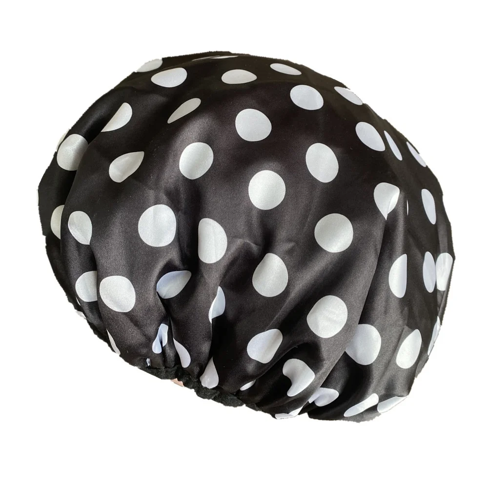 Роскошные очень большие махровые Сатиновые женские шапки для душа, трехслойные водонепроницаемые длинные толстые шапки для сушки волос с принтом в горошек