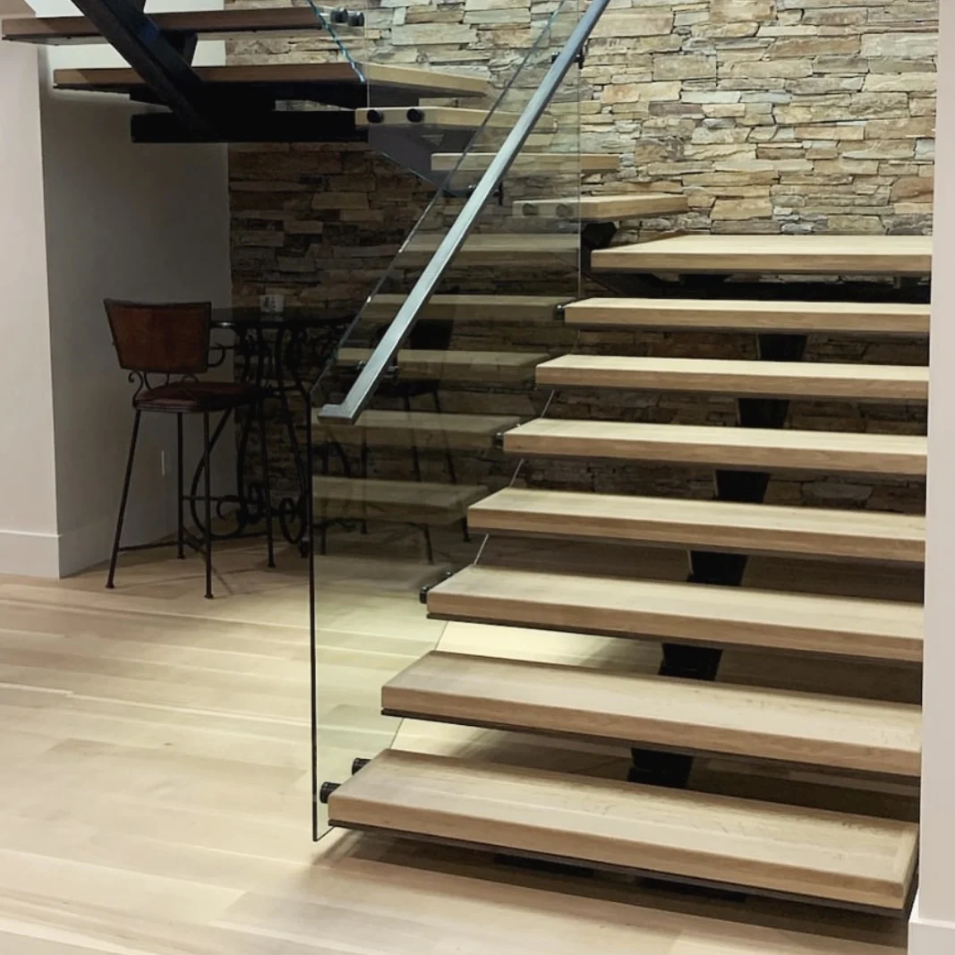 Rising OEM Factory Custom Design Stainless Steel Straight Stairs Spiral Interior Staircase With Wood Tread and Glass Railing