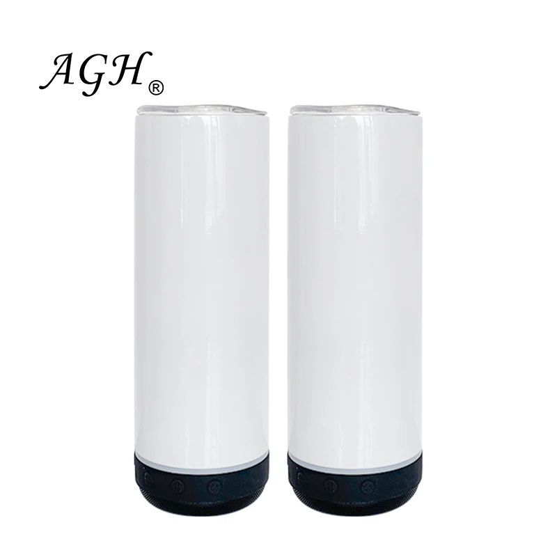 USA Warehouse AGH Stainless Steel 20oz Straight Skinny Black Blank Speaker Tumbler Sublimation With Speaker Music