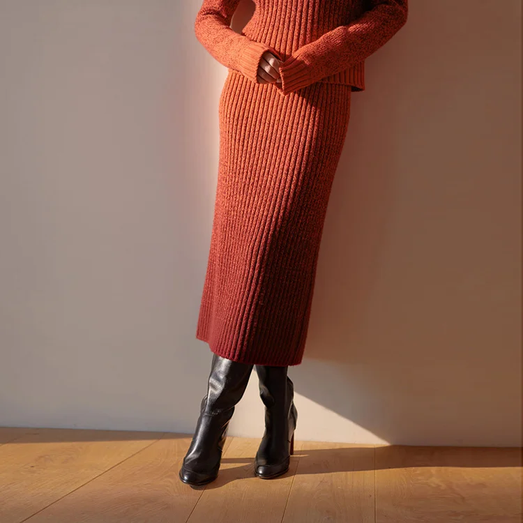 2022 Custom Autumn Spring Knit Ladies Skirt Wool Cashmere Sweater Rib Skirt For Women