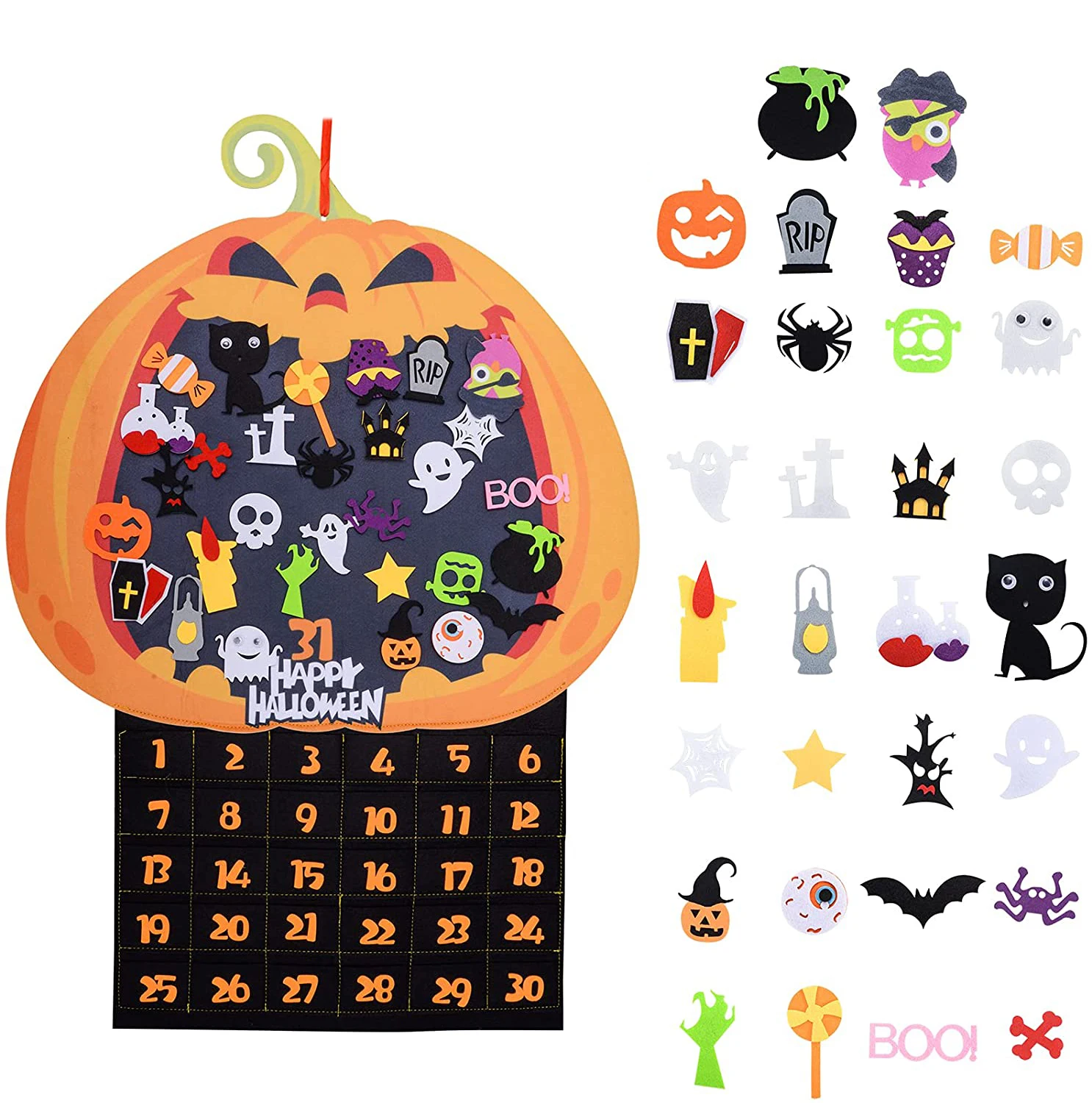 NEW felt Halloween advent calendar holiday countdown wall hanging decor kids toys pumpkin ghost bat