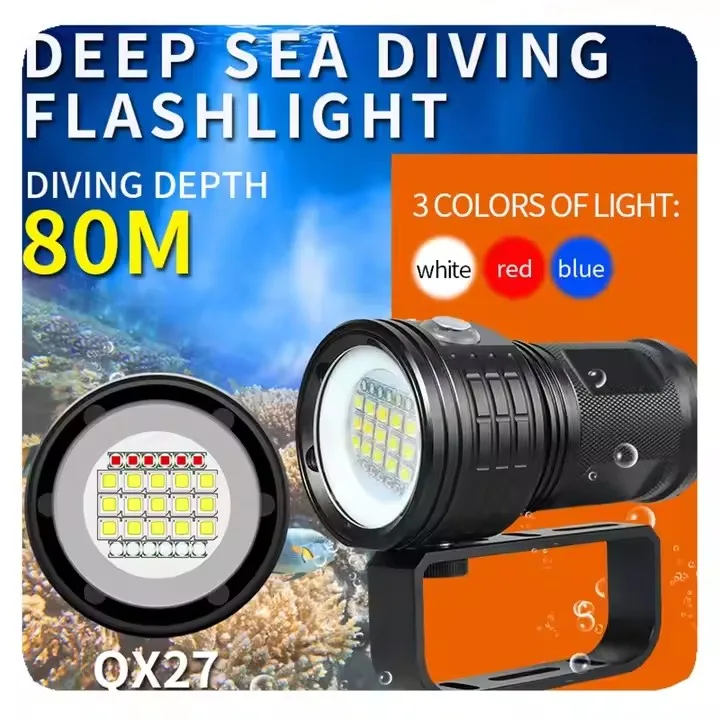 NEW Custom 50000 lumens underwater camera diving flashlight fill light with battery lens photography flashlight
