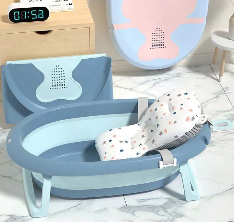 New Design Plastic baby bath thermometers Portable folding new born baby airplane bath tub set baby bath products