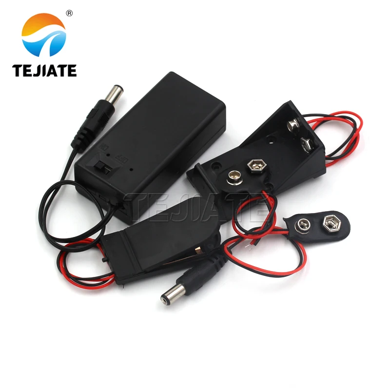 Shenzhen Square button Cap 9v Battery Holder Box Pack Case Hard Plastic With Wire Cable Packs DC Connector 9v Battery Pack