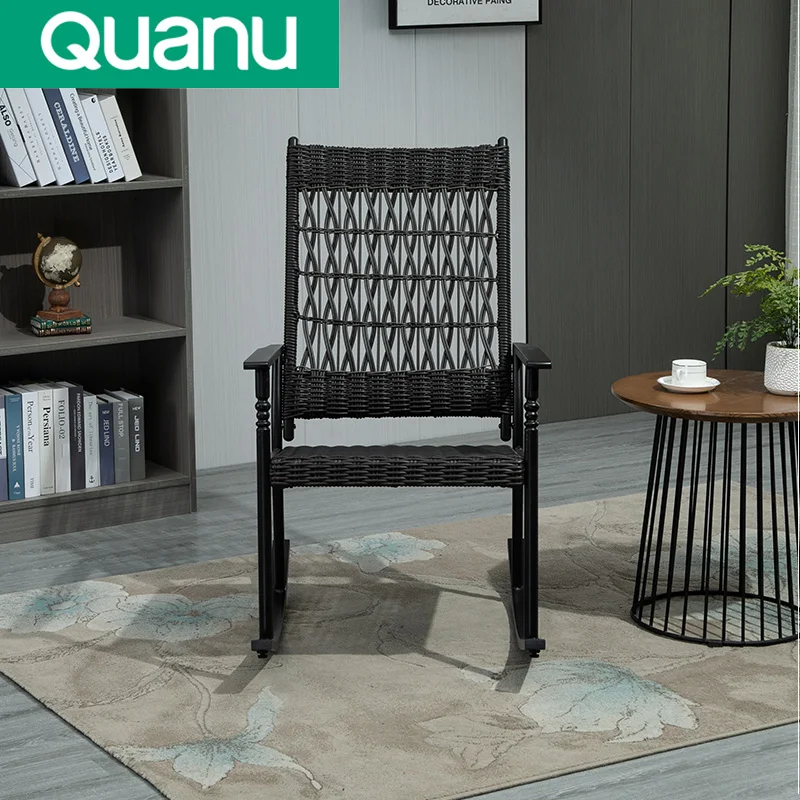 DX106075 quanu black outdoor rocking chair garden leisure rattan chair