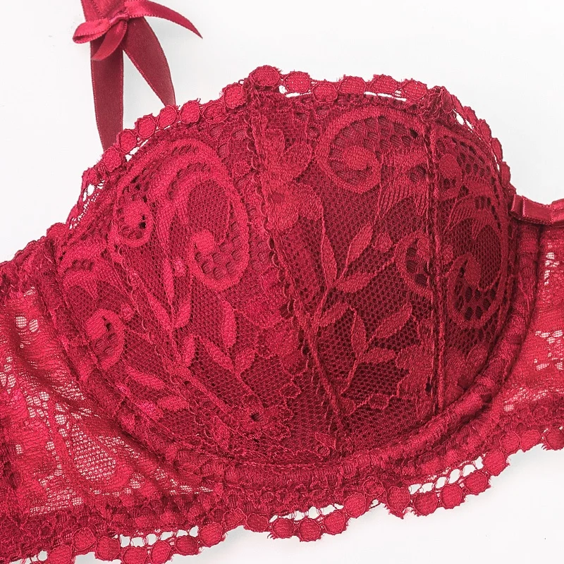 
Lace 1/2 Cup Sexy Lingerie Red Plus Size Bra Comfort Cotton Push Up Womens Bra And Panties Set 