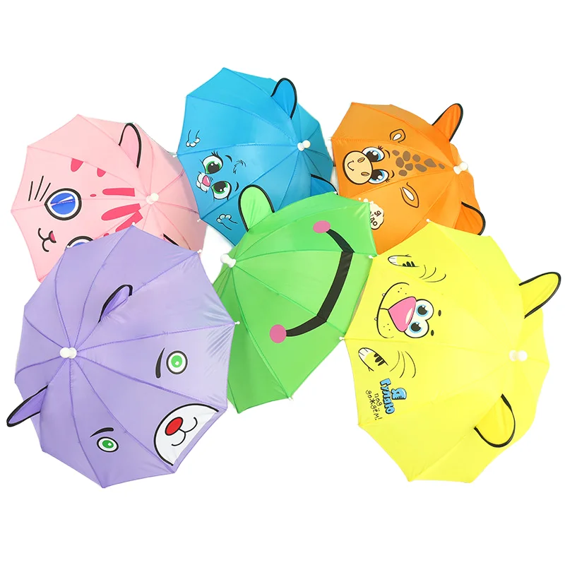 Hot Selling Cute Cartoon 3D Ear Kids Umbrella Candy Color Waterproof Mini Straight Umbrellas for 1-3 Years Old Children Gifts
