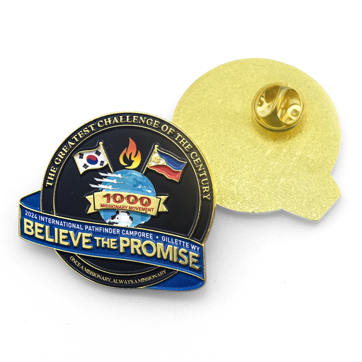 Low MOQ Pathfinder Club Believe the promise Custom Creative Badge Enamel Metal Brooch Lapel Pin Camporee pin Folding pin