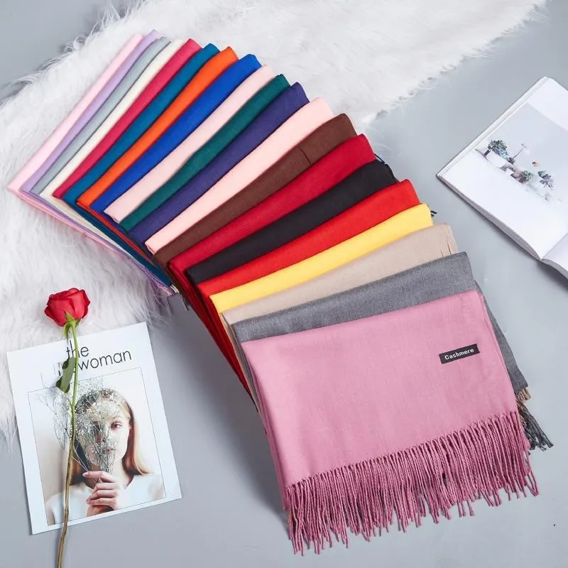 wholesale cheap 70*180cm square large size women long Winter Faux Cashmere Scarf multi Colors solid Pashmina Scarves Shawls