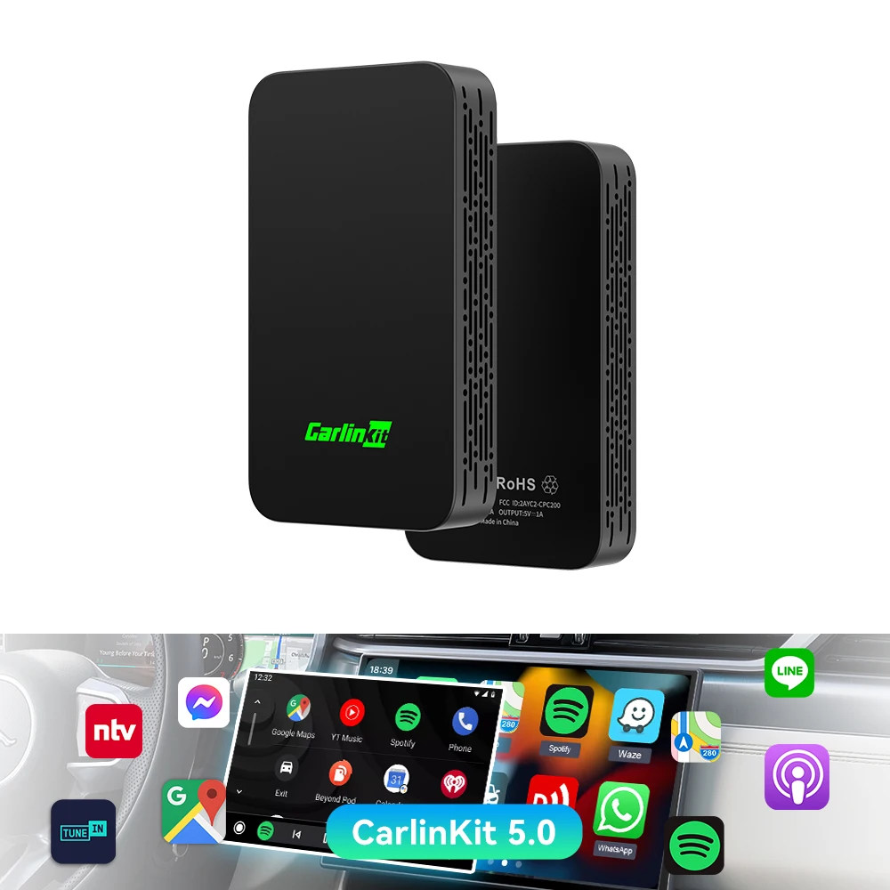 Hot Selling Carlinkit 5.0 portable carplay auto android media box multimedia dongle wireless car carplay adapter