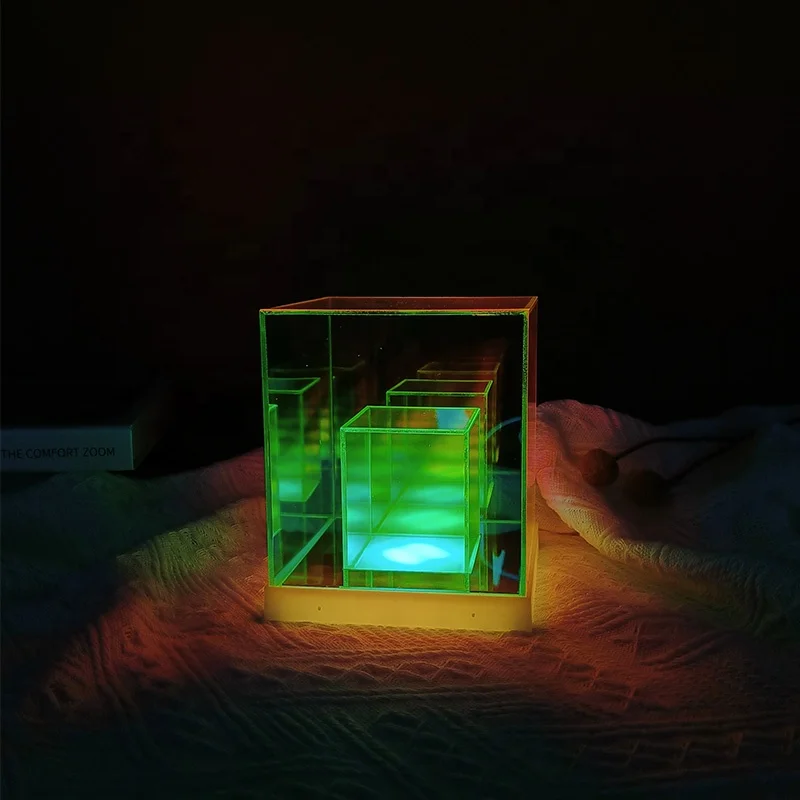 3D Acrylic Table Lamp USB Power LED Cube Crystal Night Light For Bedroom Decor