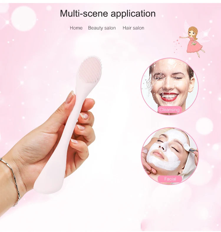 Cosmetic Beauty Tool Double-ended Silicone Face Mud Mask Brush Applicator For Cream Lotion Moisturizer