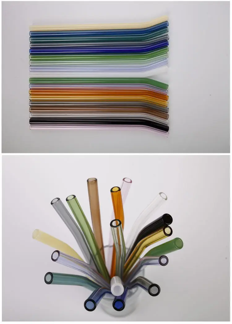 Heat-Resistant Creative Colorful Juice Straw Colorful Glass Straw Transparent Glass Tube Lip-Protecting Straw