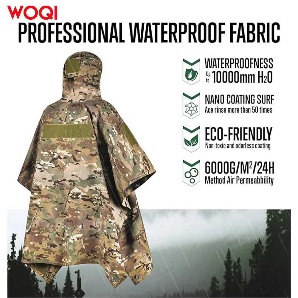 WOQI waterproof and tear resistant camouflage tactical cape for adults suitable for camping hiking outdoor hunting