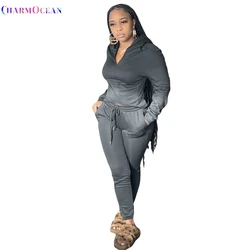 Hot Sale R12088 - Autumn Winter Casual Solid Color Hoodie And Pants Women Sporting Suits