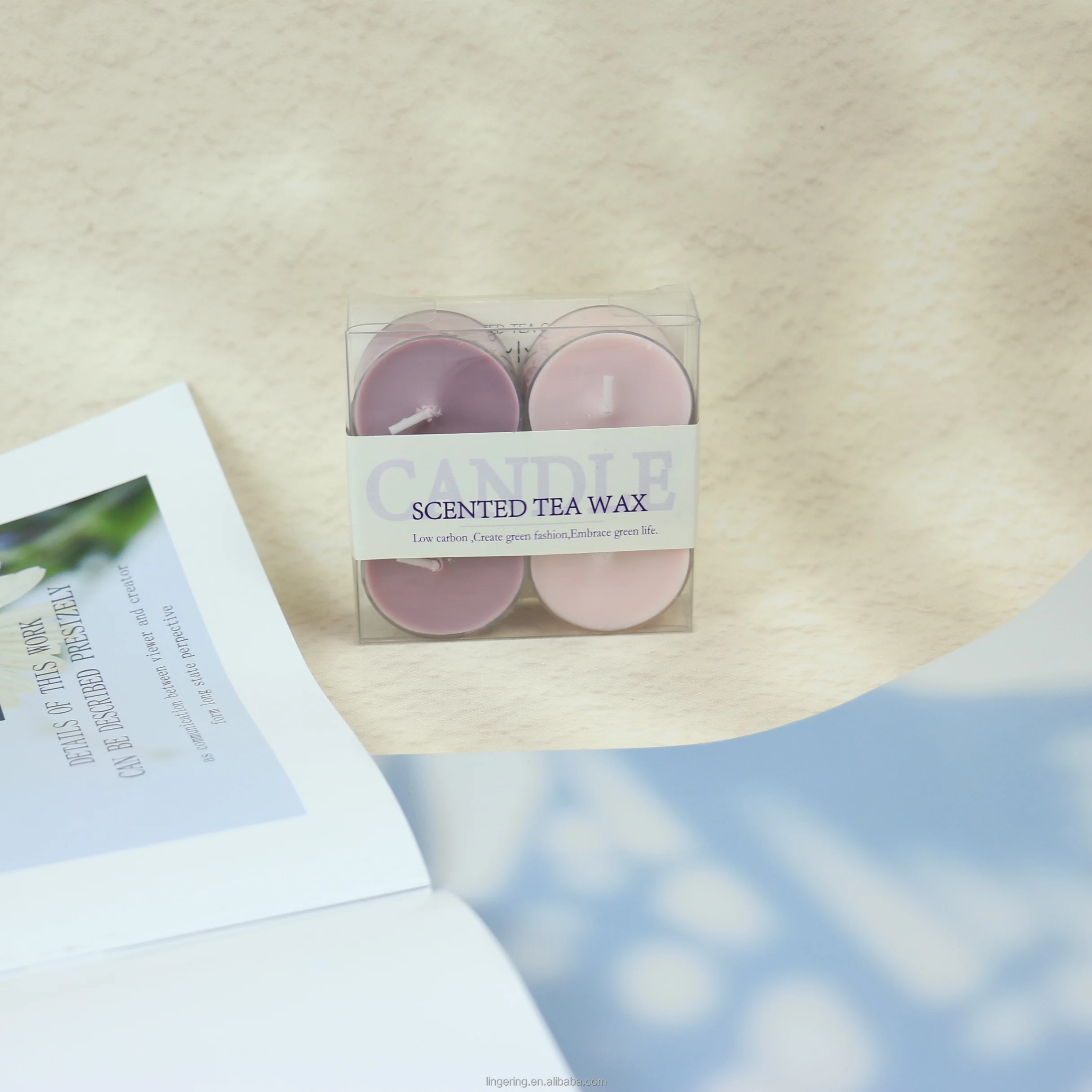 Factory supply 4 pack scented paraffin wax /soy wax cented colored outdoors tea light candle