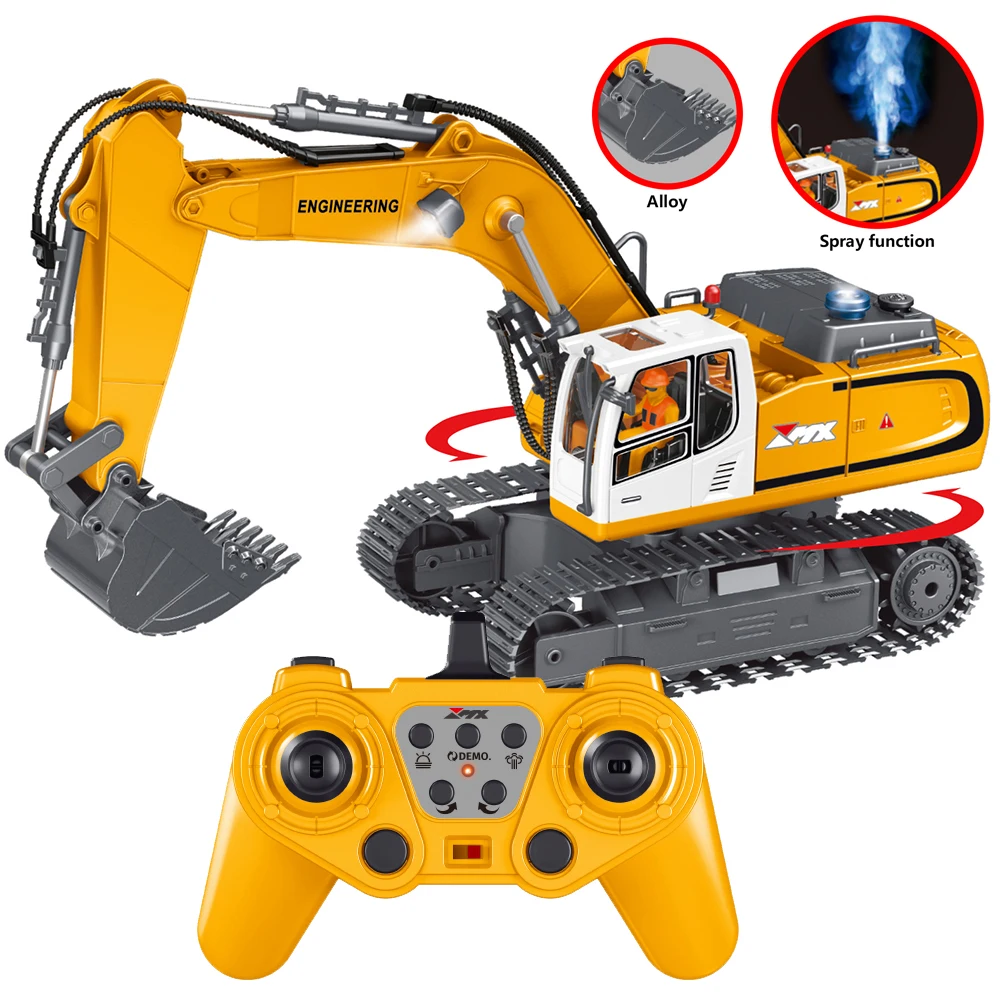 New RC Truck 1:18 11-Channel RC Excavator Toys 2.4G Remote Control Alloy Excavator Toy with Metal Bucket & Dozer