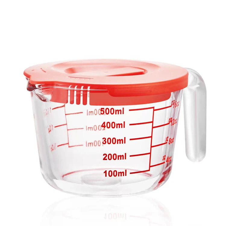 heat resistant Oven safe water liquid jug Measuring tool 500ml Glass  Measuring Cup with lid