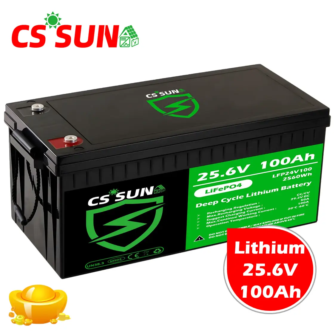 Высокотемпературная литиевая батарея CSSUN 25, 6 В, 100 А · ч для длительного срока службы 2,4 кВт