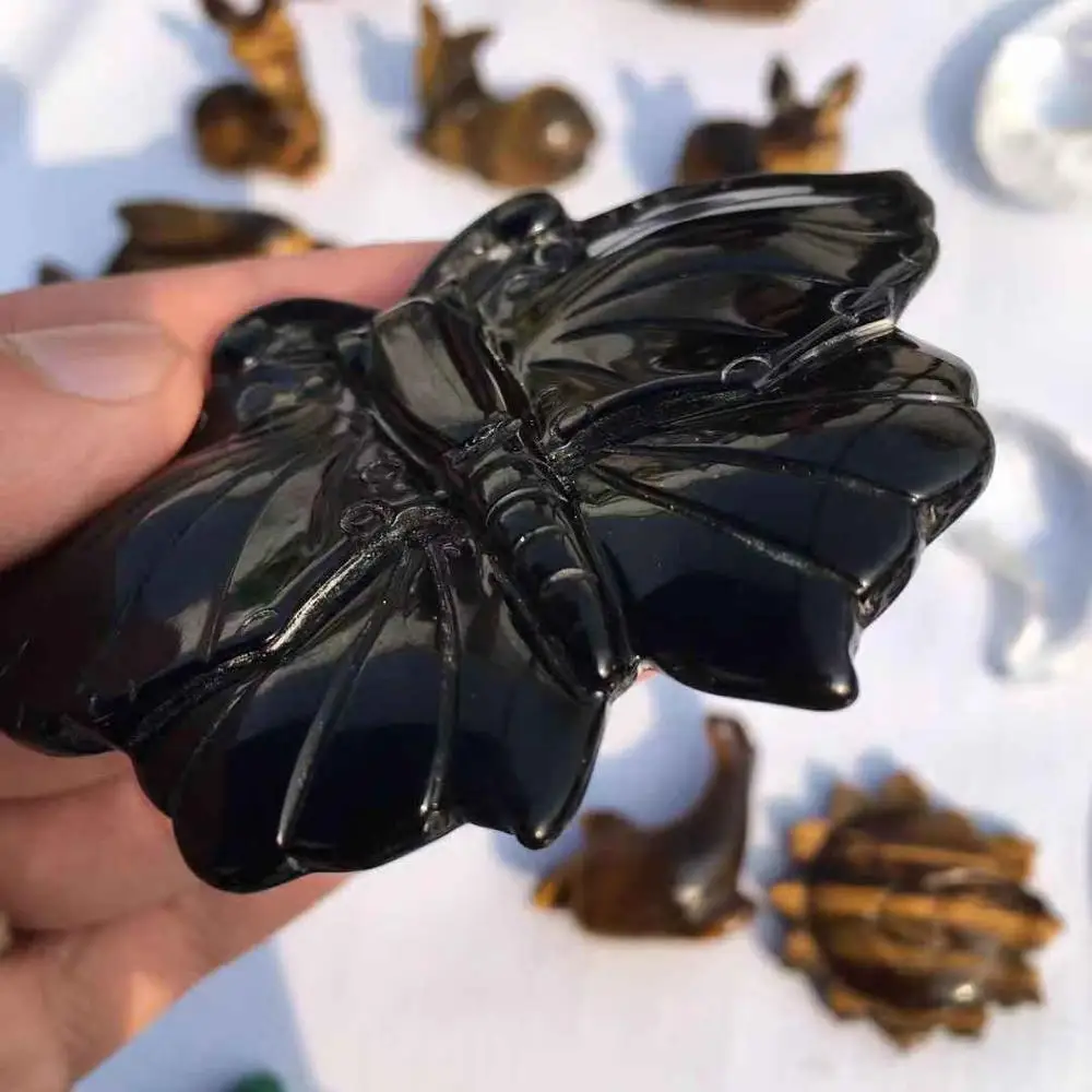 Wholesale Natural Crystal Carving Obsidian Butterflies For Gifts