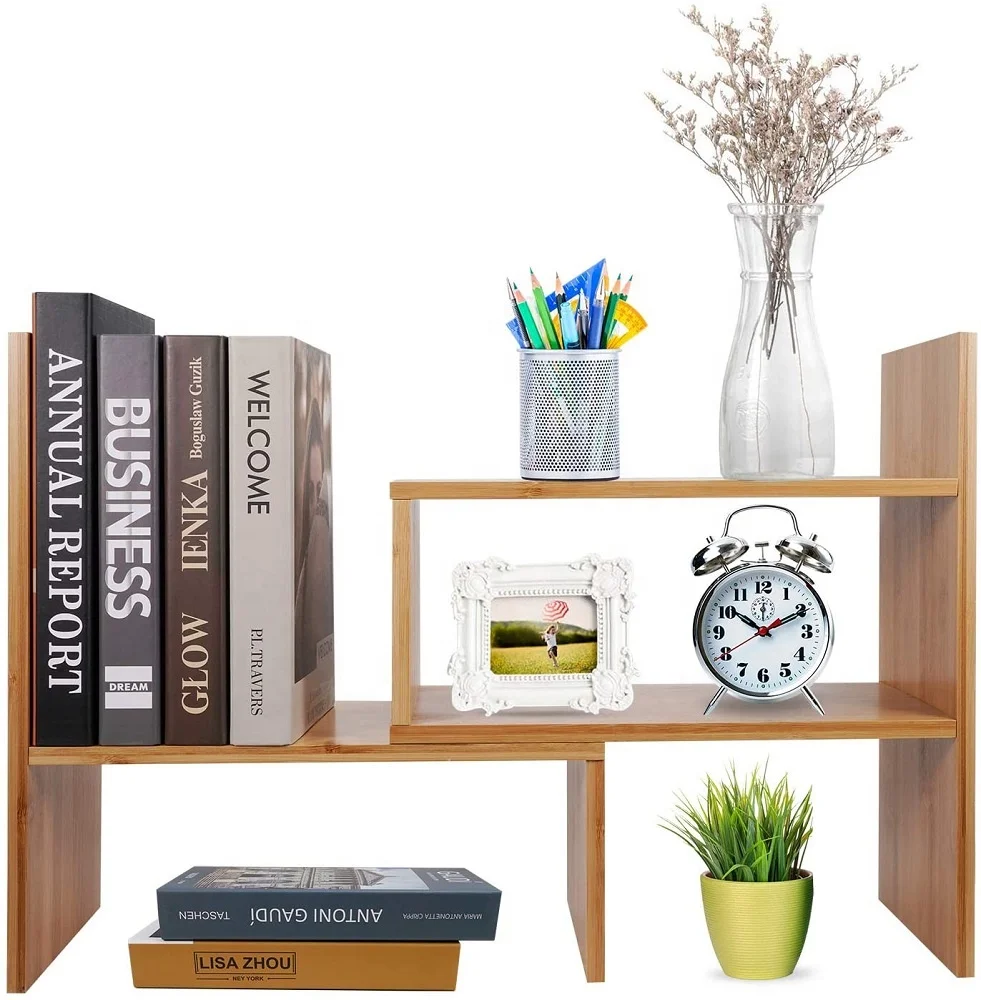 
Amazon Hot Selling Bamboo Book Shelf Desktop Rack Organizer for Office Home Kitchen 