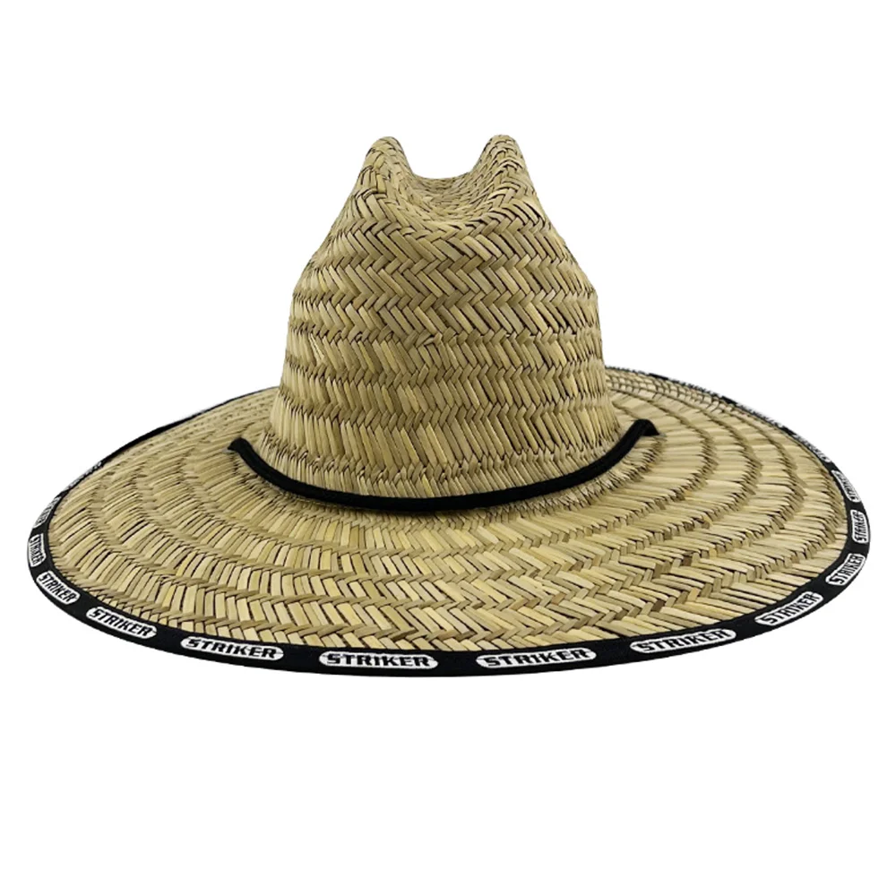 Wholesale Outdoor Natural Grass Wide Brim Surf Panama Mat Rush Hollow Straw Lifeguard Hats For Women Men