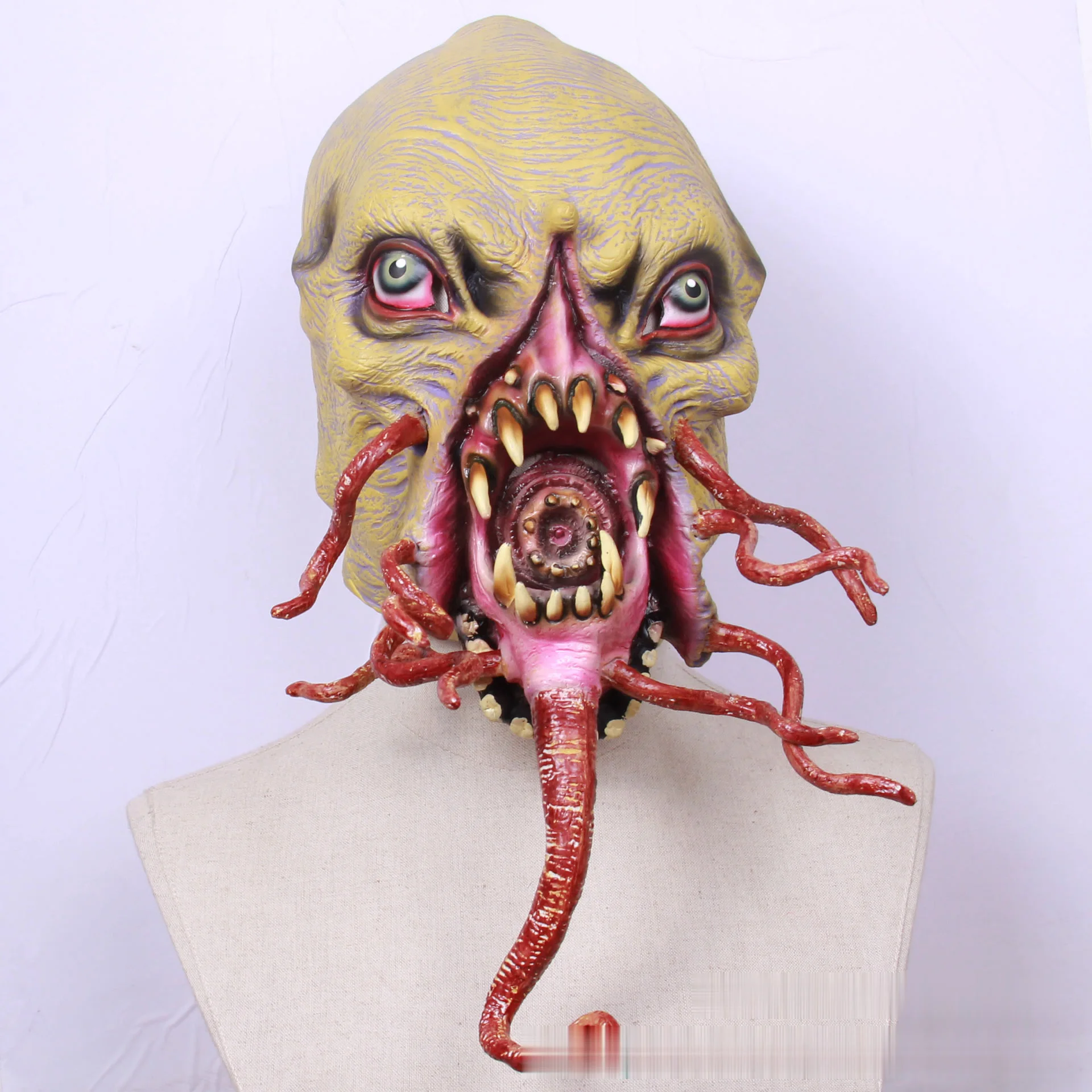 New latex mask funny full face long tongue open mouth eating demon monster horror props scary masquerade mask