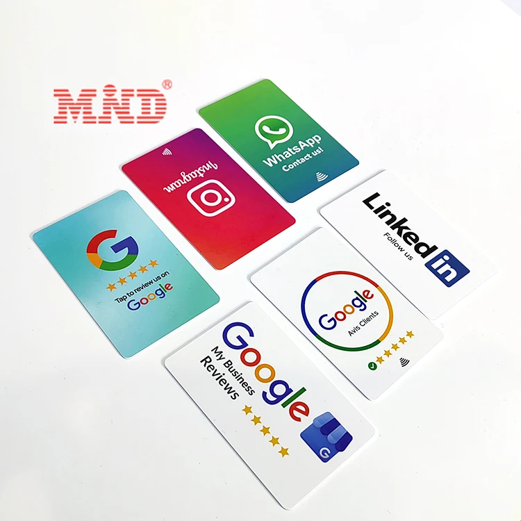 Пользовательские печатные карты NFC Google Бесконтактный обзор карты социальные медиа визитная карточка