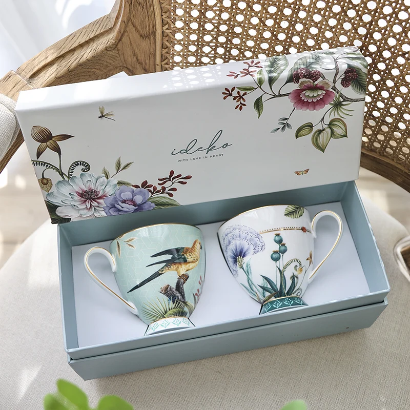 high quality bird flower fine bone china ceramic coffee tea mug cup in gift box