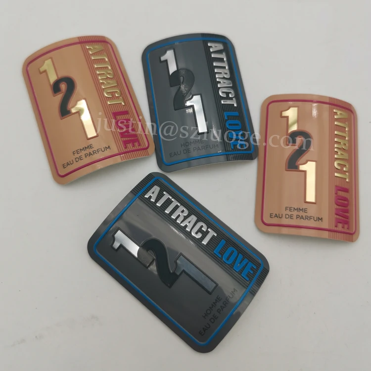 custom permanent waterproof 3d aluminium label stickers for perfume bottle luxury self adhesive printing brand metal logo