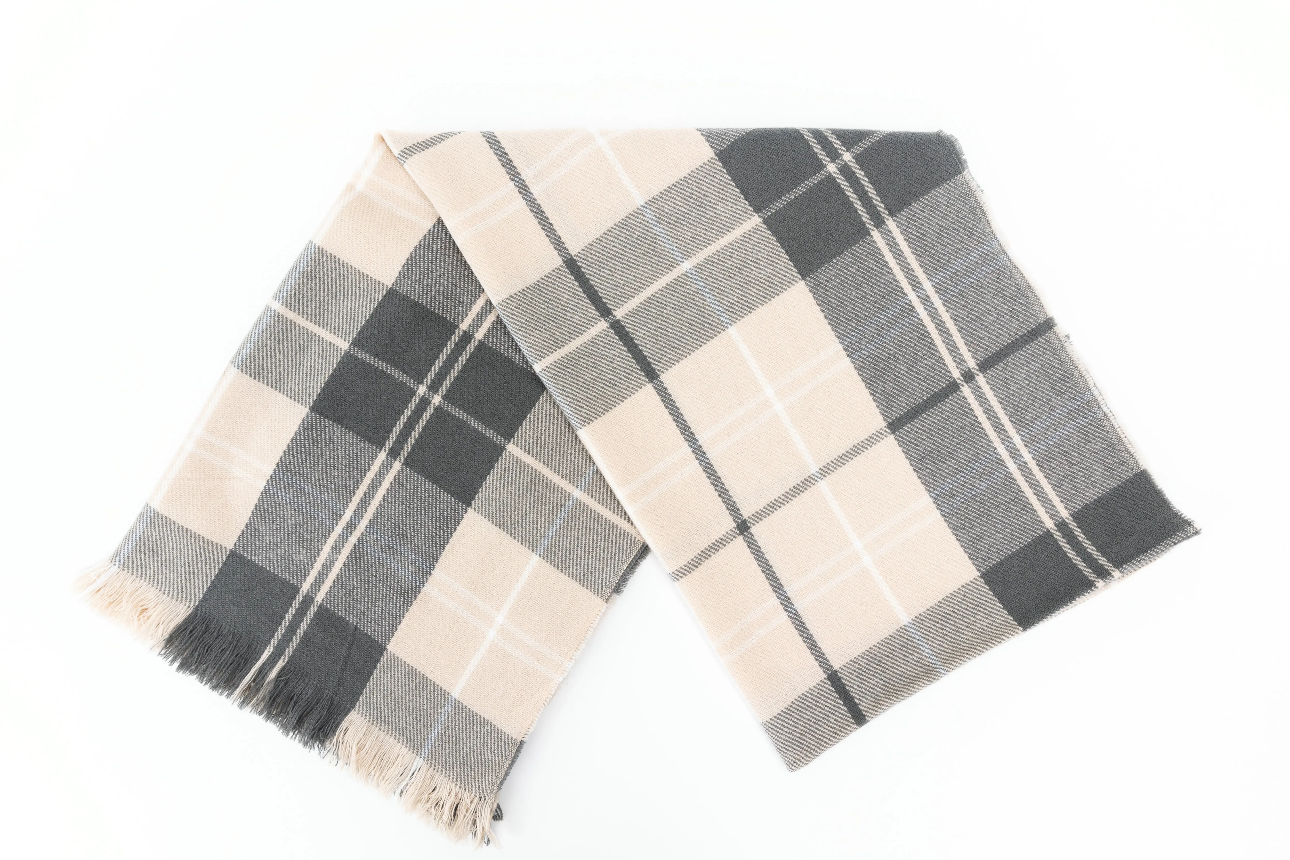 Popular Winter Fringe Checks Grid Tartan Cashmere Feel Shawl pashmina windowpane blanket Knitted scarf