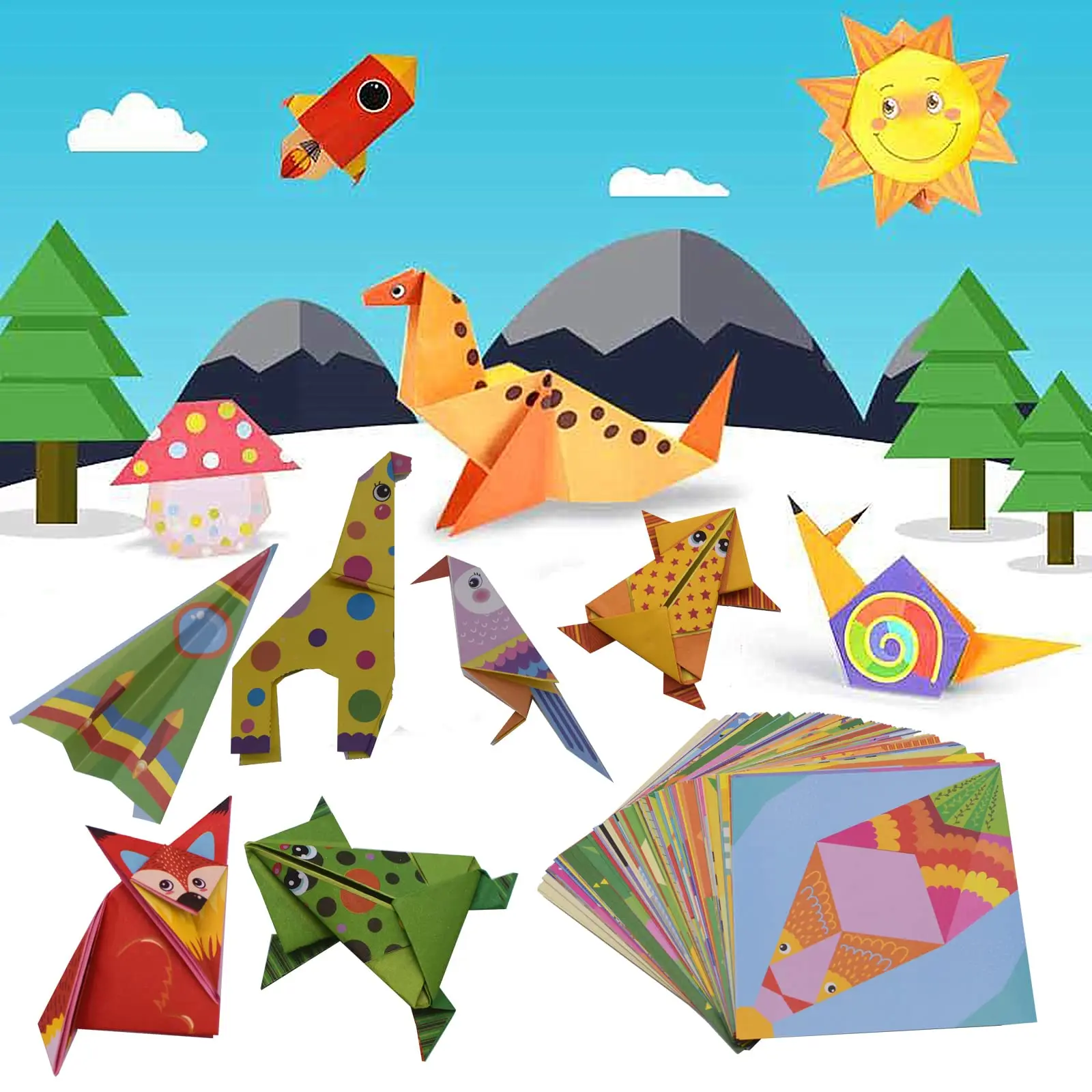 Colourful Origami Paper 148 Sheets Double-Sided Origami Kit with Instructional Origami Book 70 Patterns Folding Papers for Kids
