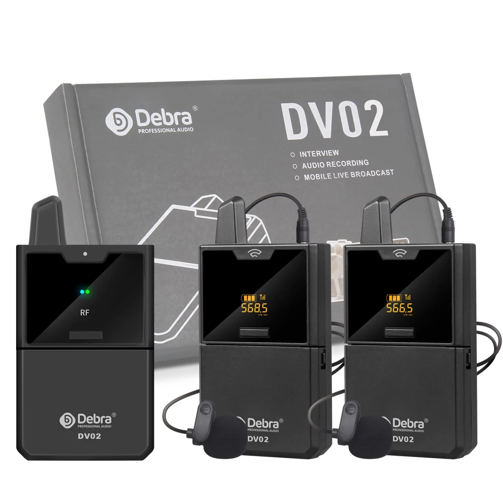 Debra Audio DV02 UHF Wireless Lavalier Microphone with Monitoring 30Channels for DSLR camera Smartphone recording Live broadcast