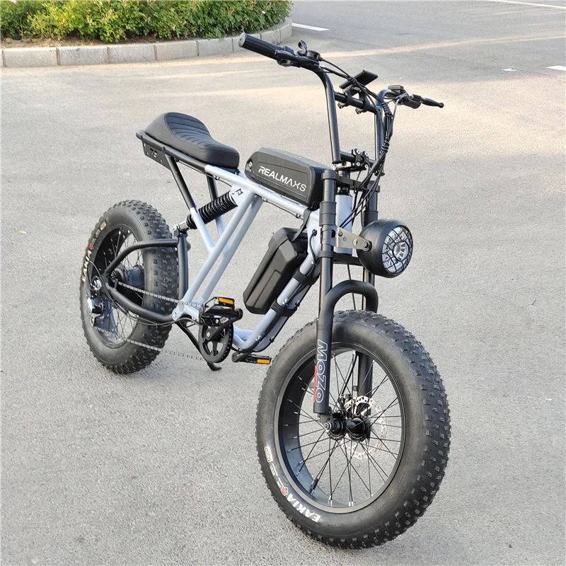 2022 Powerful REALMAXS 48V 1000W Mid Drive Ebike 20AH Full Suspension Electric Bike 20Inch Fat Tire Mountain Ebike