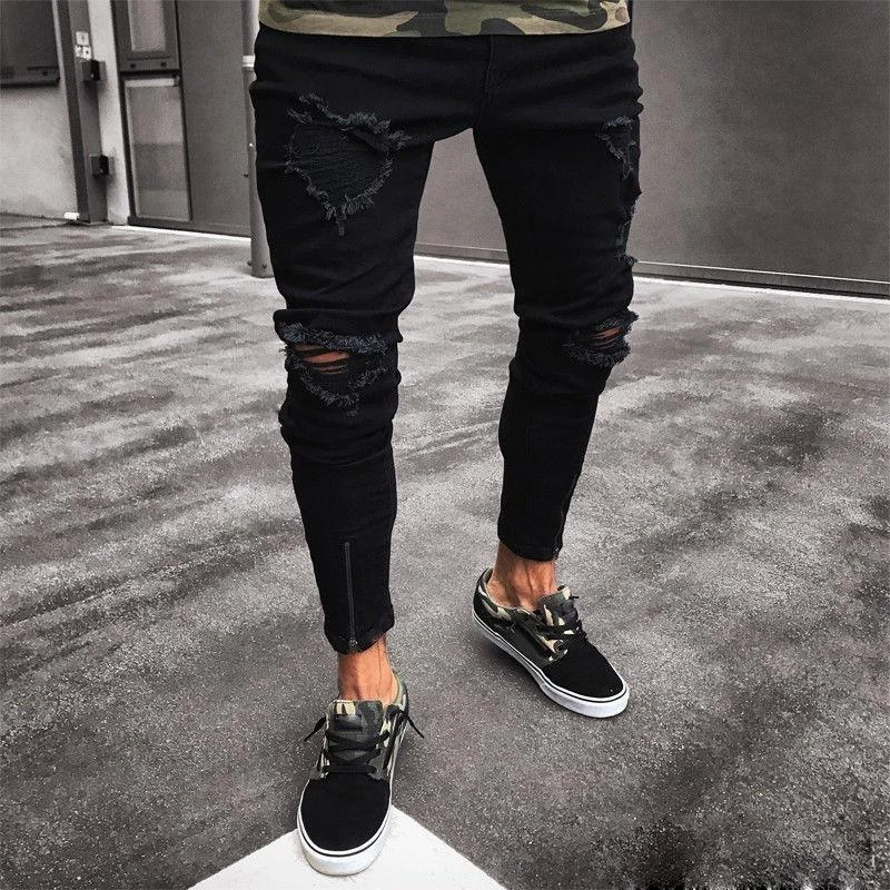 
Custom Striped Men Jeans Vintage Blue Denim joggers Men Cargo Pockets Tape Jeans for Men 