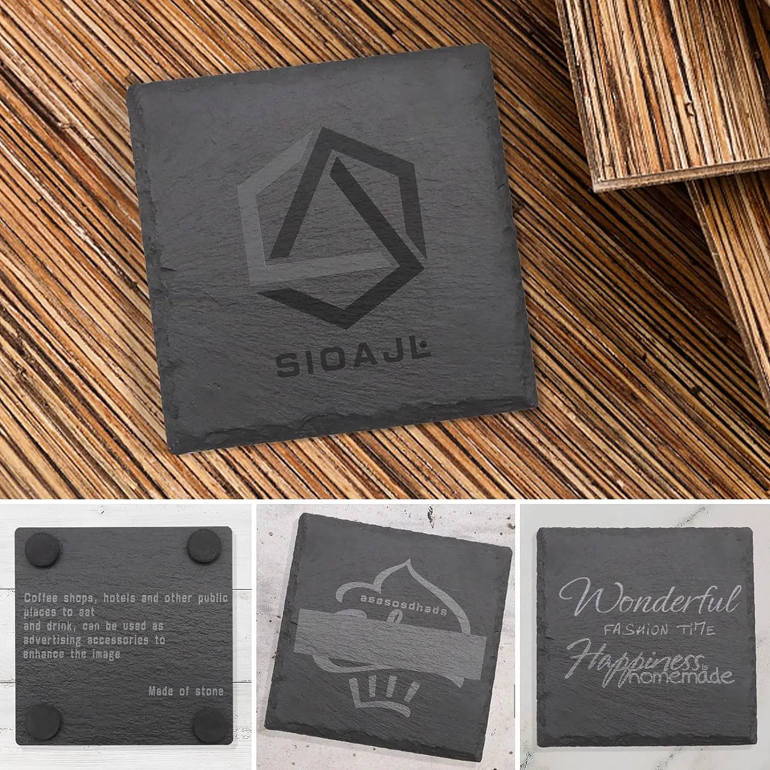 Slate Drink Coasters 4 Inches square and round Stone Coaster with Natural Edge for Cups and Mugs