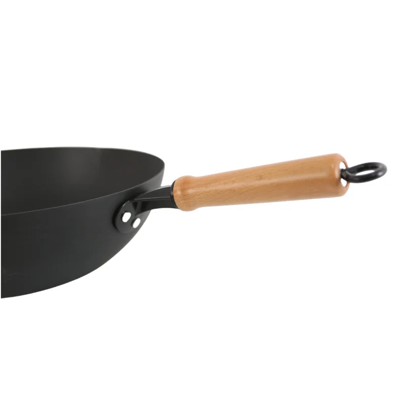 New Arrival Craft Wok Traditional Hand Hammered Non Stick Carbon Steel Iron Frying Wok With Wooden Handle With Glass Lid