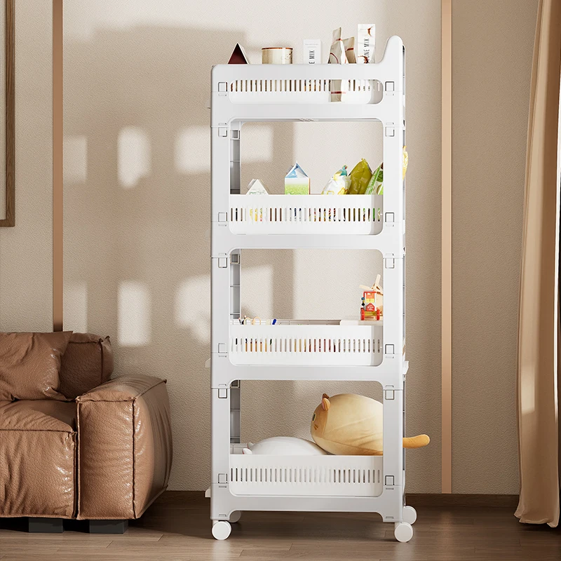 Home Plastic Children Toy Vegetables Fruit Kitchen Tool Storage Box Rack Shelf With Wheel