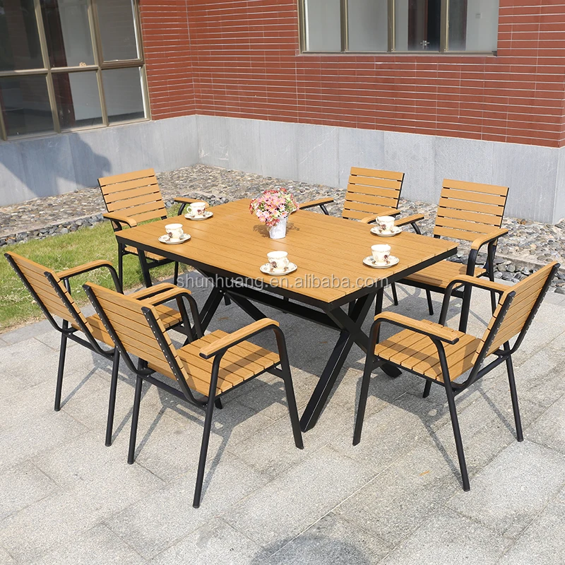 Hot selling good quality outdoor patio furniture aluminum furniture dining set plastic wood table set garden furniture