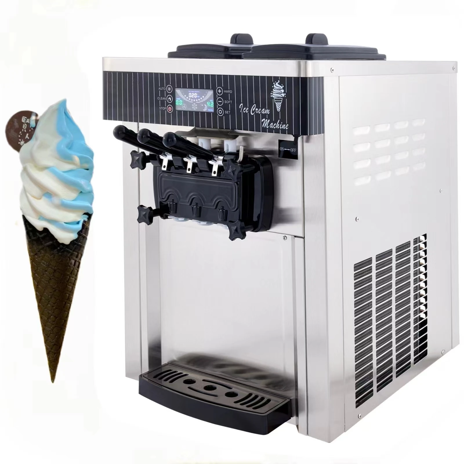 WeWork Commercial Ice Cream Machine 2200W 20-28L Per Hour Soft Serve Ice Cream Machine 3 Flavors Rainbow Ice Cream Machine