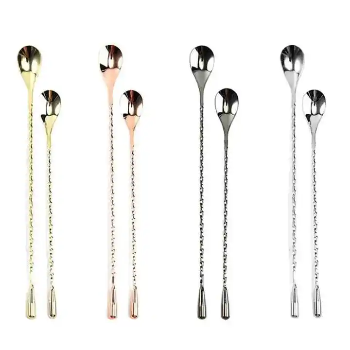 Custom Logo 30cm Long Handle Stainless Steel Cocktail Stirrer High Quality Durable Metal Bar Tool Party Coffee Tea Milk Blending