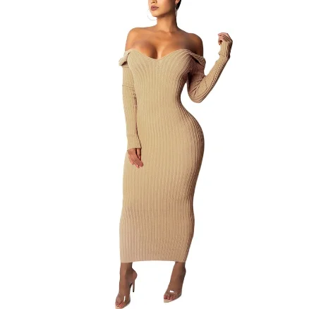 
spring autumn casual knit dresses women long sleeve sexy bodycon sweater dress 