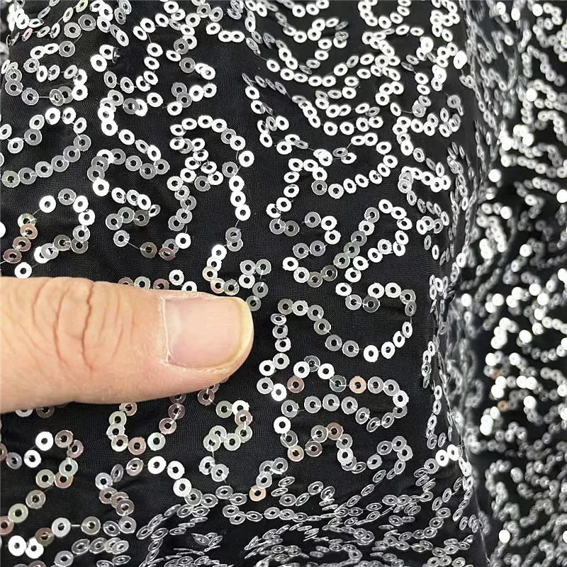 2022 New Polyester 4 ways Stretch Knit Sequins  Blue Embroidery Fabric For Dancewear Dress Costume Cloth Decoration,Width:130cm