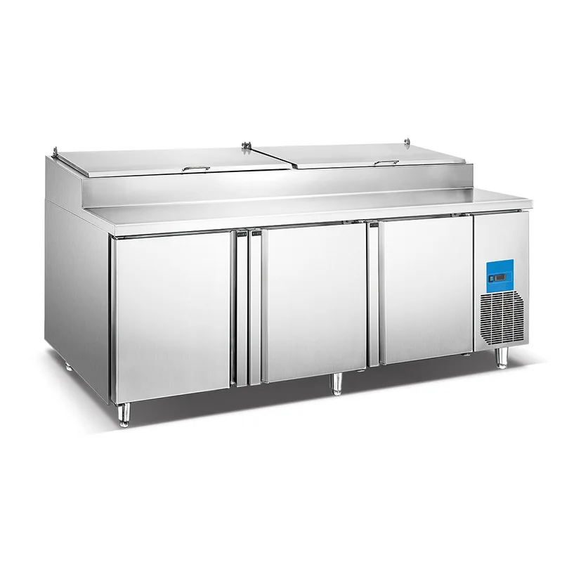 1 2 3 Doors Commercial Kitchen Refrigerator Restaurant Stainless Steel Salad Refrigerated Pizza Counter Fridge Freezer Cooler